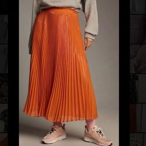 By Anthropologie Neon Pleated Midi Skirt Orange Metallic Pink‎ Pleated Size XS